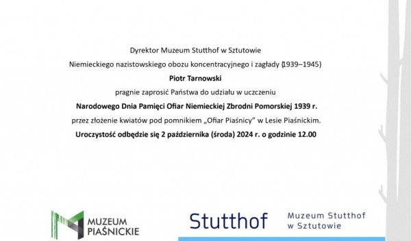 zaproszenie na uroczystość uczczenia ofiar Niemieckiej Zbrodni Pomorskiej