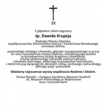 Z głębokim żalem żegnamy śp. Dawida Krupeja