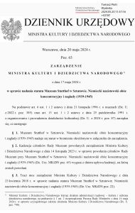 Statut Muzeum Stutthof strona pierwsza rozporządzenia